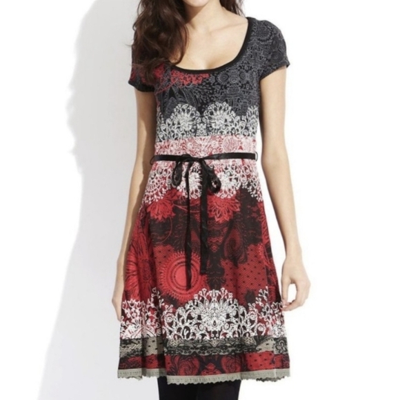 Desigual Myrcella Short Sleeve Scoop Neck A-Line Graphic Print Dress - Size M - Picture 1 of 16